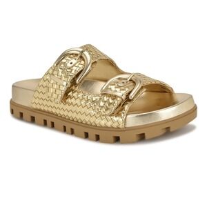 Women's Nine West Tindy Woven Buckle Sandals Gold Size 7 New With Tags